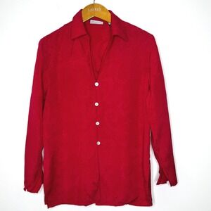 Vintage Valerie Stevens Silk Blouse Red Floral Button Front Size S